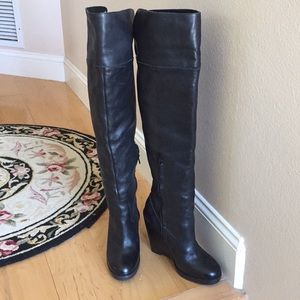 Ralph Lauren black leather wedge boots